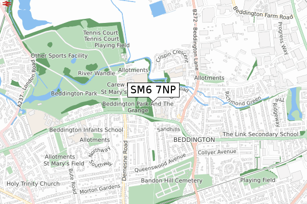 SM6 7NP map - small scale - OS Open Zoomstack (Ordnance Survey)