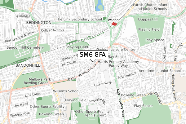 SM6 8FA map - small scale - OS Open Zoomstack (Ordnance Survey) SM6 8FA map - small scale - OS Open Zoomstack (Ordnance Survey)
