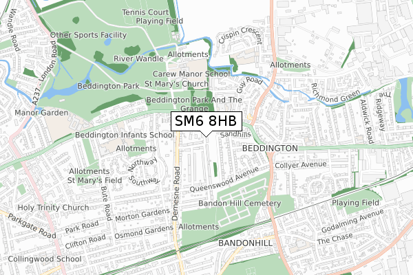 SM6 8HB map - small scale - OS Open Zoomstack (Ordnance Survey)