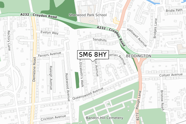 SM6 8HY map - large scale - OS Open Zoomstack (Ordnance Survey)