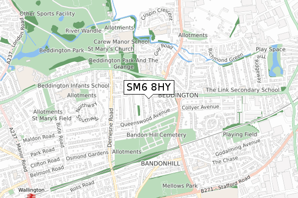 SM6 8HY map - small scale - OS Open Zoomstack (Ordnance Survey)