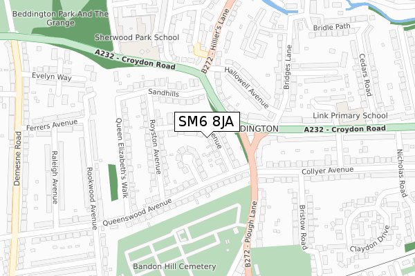 SM6 8JA map - large scale - OS Open Zoomstack (Ordnance Survey)