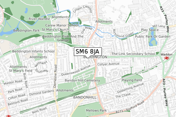 SM6 8JA map - small scale - OS Open Zoomstack (Ordnance Survey)