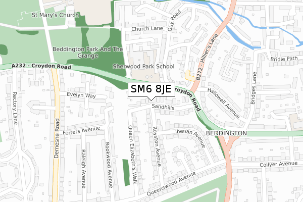 SM6 8JE map - large scale - OS Open Zoomstack (Ordnance Survey)