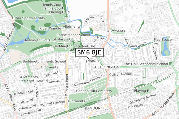 SM6 8JE map - small scale - OS Open Zoomstack (Ordnance Survey)