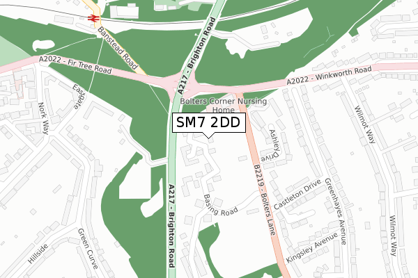 SM7 2DD map - large scale - OS Open Zoomstack (Ordnance Survey)