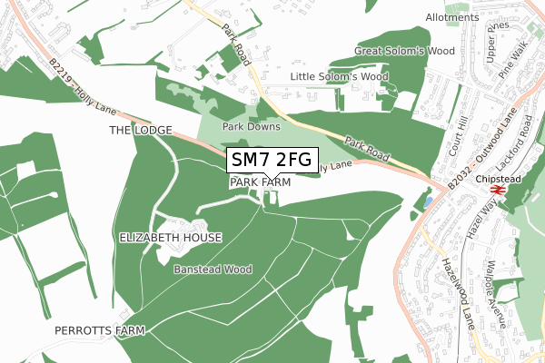 SM7 2FG map - small scale - OS Open Zoomstack (Ordnance Survey)
