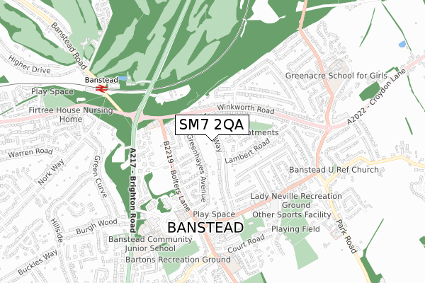 SM7 2QA map - small scale - OS Open Zoomstack (Ordnance Survey)