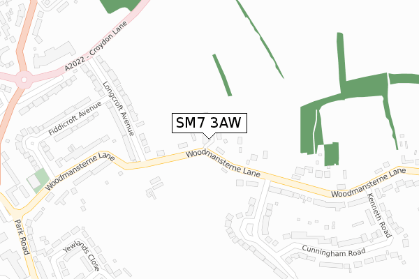 SM7 3AW map - large scale - OS Open Zoomstack (Ordnance Survey)