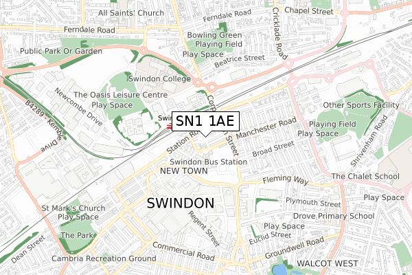 SN1 1AE map - small scale - OS Open Zoomstack (Ordnance Survey) SN1 1AE map - small scale - OS Open Zoomstack (Ordnance Survey)