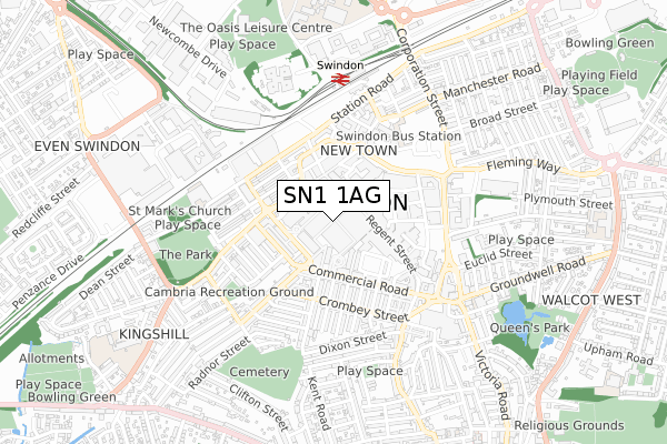 SN1 1AG map - small scale - OS Open Zoomstack (Ordnance Survey)