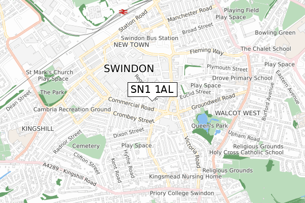 SN1 1AL map - small scale - OS Open Zoomstack (Ordnance Survey)