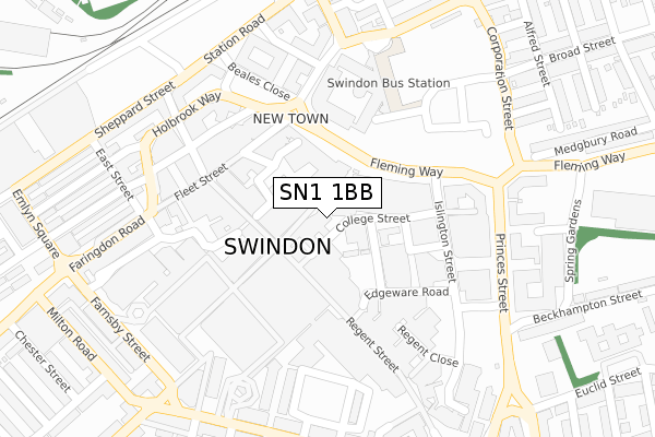 SN1 1BB map - large scale - OS Open Zoomstack (Ordnance Survey)