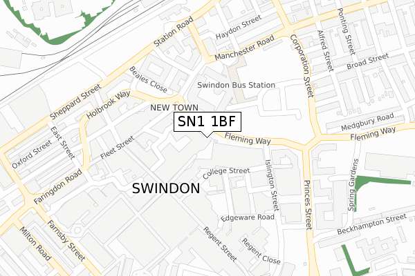 SN1 1BF map - large scale - OS Open Zoomstack (Ordnance Survey)
