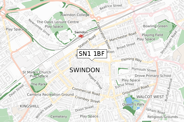 SN1 1BF map - small scale - OS Open Zoomstack (Ordnance Survey)