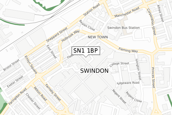 SN1 1BP map - large scale - OS Open Zoomstack (Ordnance Survey)