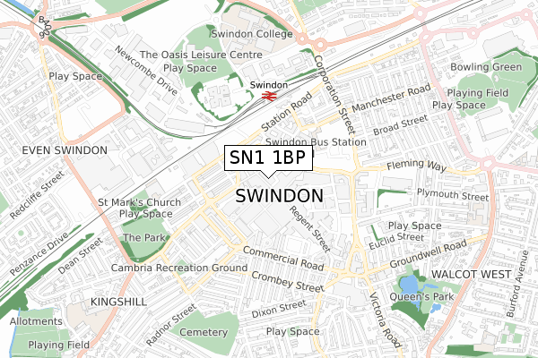 SN1 1BP map - small scale - OS Open Zoomstack (Ordnance Survey)