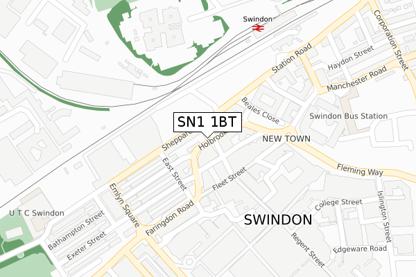 SN1 1BT map - large scale - OS Open Zoomstack (Ordnance Survey)