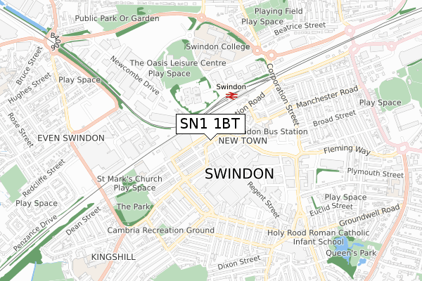 SN1 1BT map - small scale - OS Open Zoomstack (Ordnance Survey)