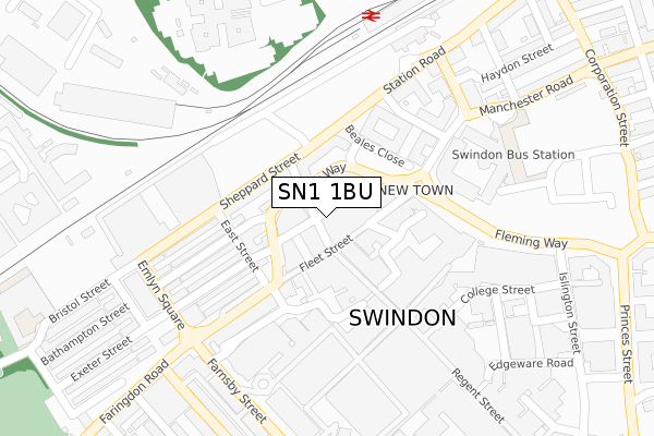 SN1 1BU map - large scale - OS Open Zoomstack (Ordnance Survey)