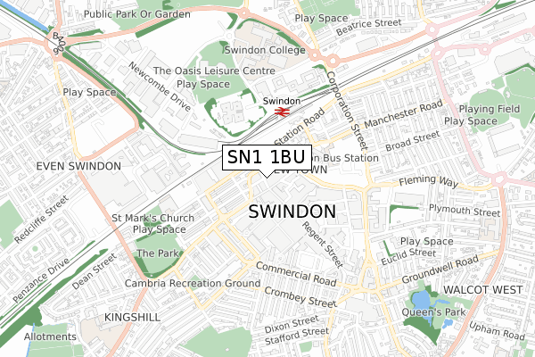 SN1 1BU map - small scale - OS Open Zoomstack (Ordnance Survey)