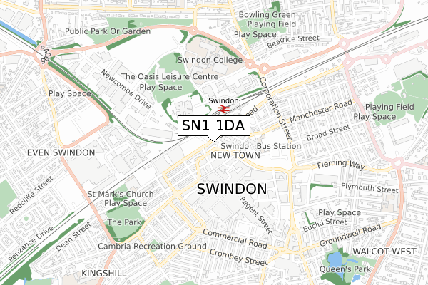 SN1 1DA map - small scale - OS Open Zoomstack (Ordnance Survey)