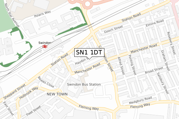 SN1 1DT map - large scale - OS Open Zoomstack (Ordnance Survey)