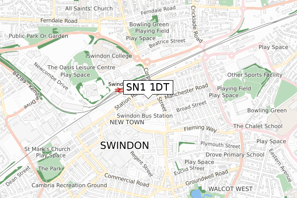 SN1 1DT map - small scale - OS Open Zoomstack (Ordnance Survey)