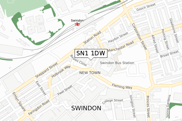 SN1 1DW map - large scale - OS Open Zoomstack (Ordnance Survey)