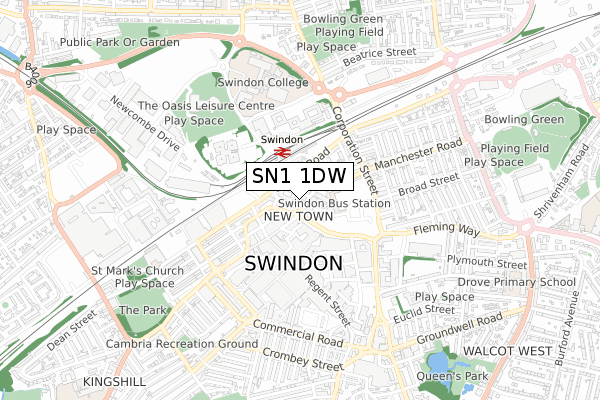 SN1 1DW map - small scale - OS Open Zoomstack (Ordnance Survey)