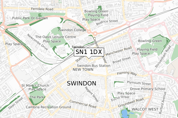 SN1 1DX map - small scale - OS Open Zoomstack (Ordnance Survey)