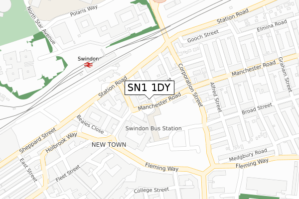 SN1 1DY map - large scale - OS Open Zoomstack (Ordnance Survey)