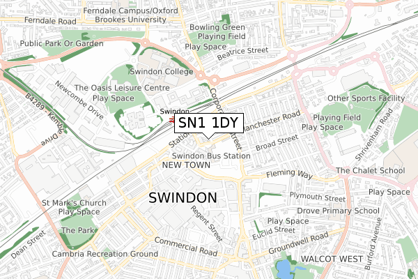 SN1 1DY map - small scale - OS Open Zoomstack (Ordnance Survey)