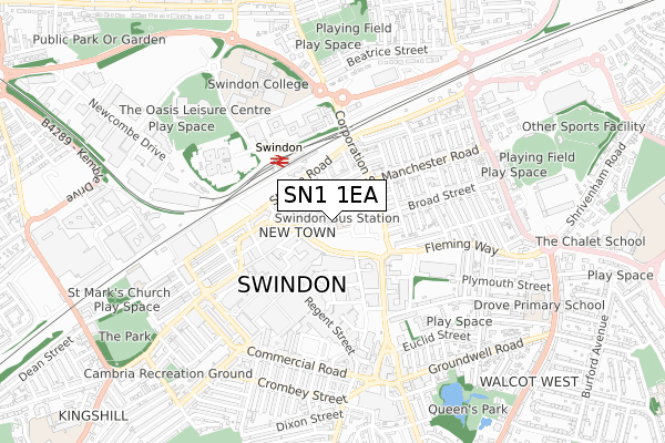 SN1 1EA map - small scale - OS Open Zoomstack (Ordnance Survey)