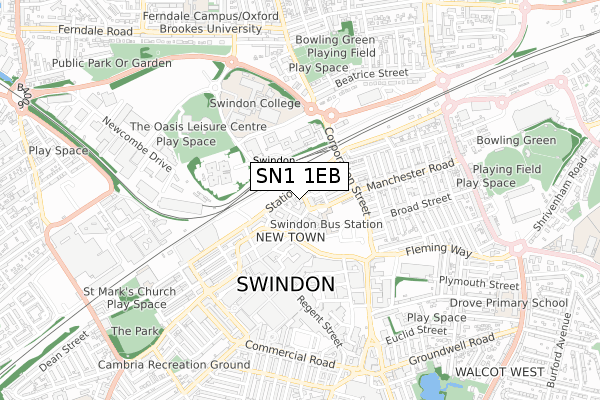 SN1 1EB map - small scale - OS Open Zoomstack (Ordnance Survey)