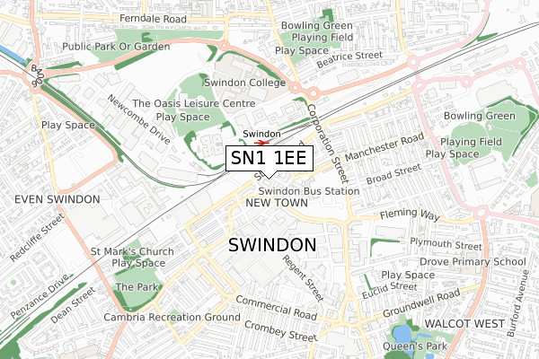 SN1 1EE map - small scale - OS Open Zoomstack (Ordnance Survey)