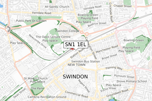 SN1 1EL map - small scale - OS Open Zoomstack (Ordnance Survey)
