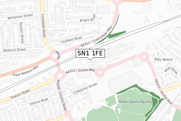 SN1 1FE map - large scale - OS Open Zoomstack (Ordnance Survey)