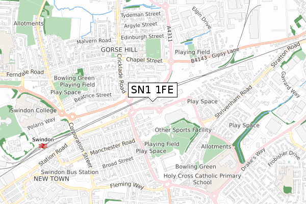 SN1 1FE map - small scale - OS Open Zoomstack (Ordnance Survey)
