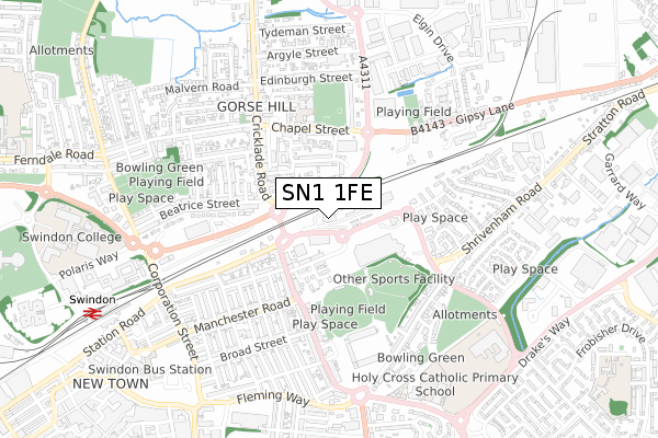 SN1 1FE map - small scale - OS Open Zoomstack (Ordnance Survey) SN1 1FE map - small scale - OS Open Zoomstack (Ordnance Survey)