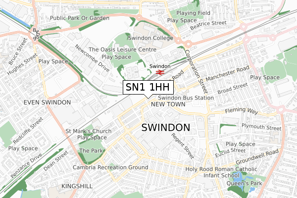 SN1 1HH map - small scale - OS Open Zoomstack (Ordnance Survey)