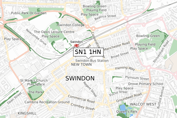 SN1 1HN map - small scale - OS Open Zoomstack (Ordnance Survey)