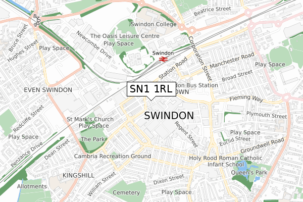 SN1 1RL map - small scale - OS Open Zoomstack (Ordnance Survey)