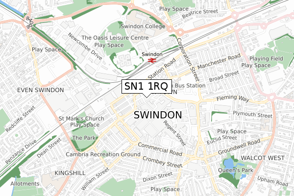 SN1 1RQ map - small scale - OS Open Zoomstack (Ordnance Survey)