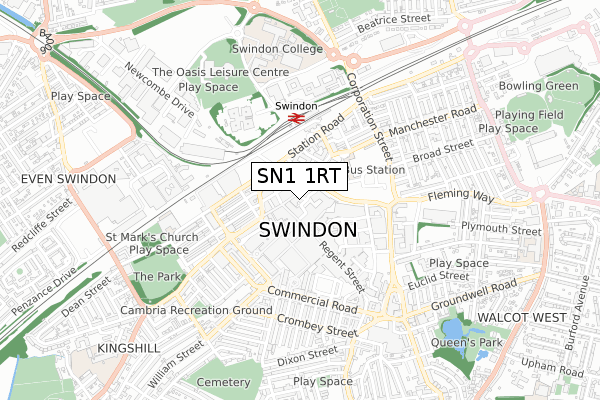 SN1 1RT map - small scale - OS Open Zoomstack (Ordnance Survey)