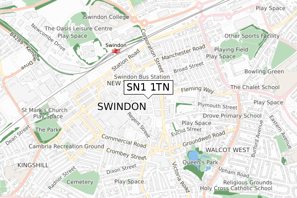 SN1 1TN map - small scale - OS Open Zoomstack (Ordnance Survey)