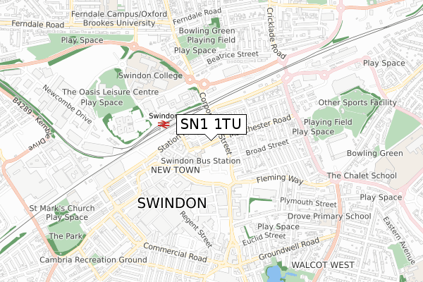 SN1 1TU map - small scale - OS Open Zoomstack (Ordnance Survey)