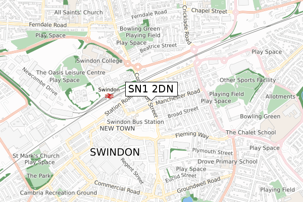 SN1 2DN map - small scale - OS Open Zoomstack (Ordnance Survey)
