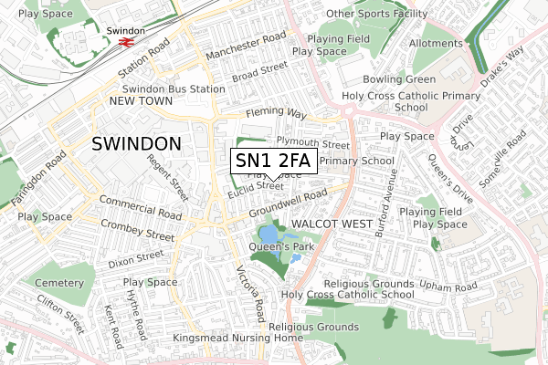 SN1 2FA map - small scale - OS Open Zoomstack (Ordnance Survey)