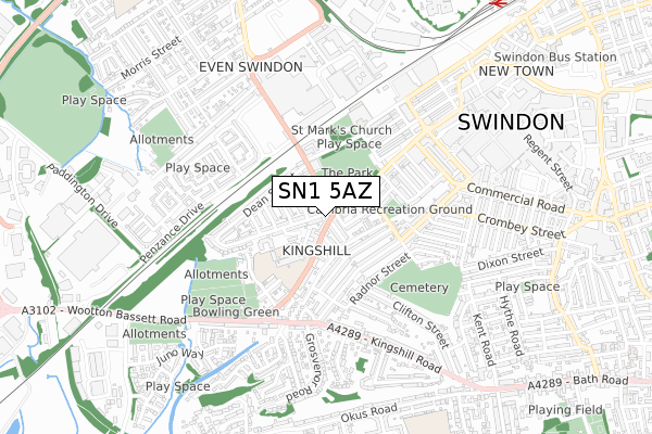 SN1 5AZ map - small scale - OS Open Zoomstack (Ordnance Survey)